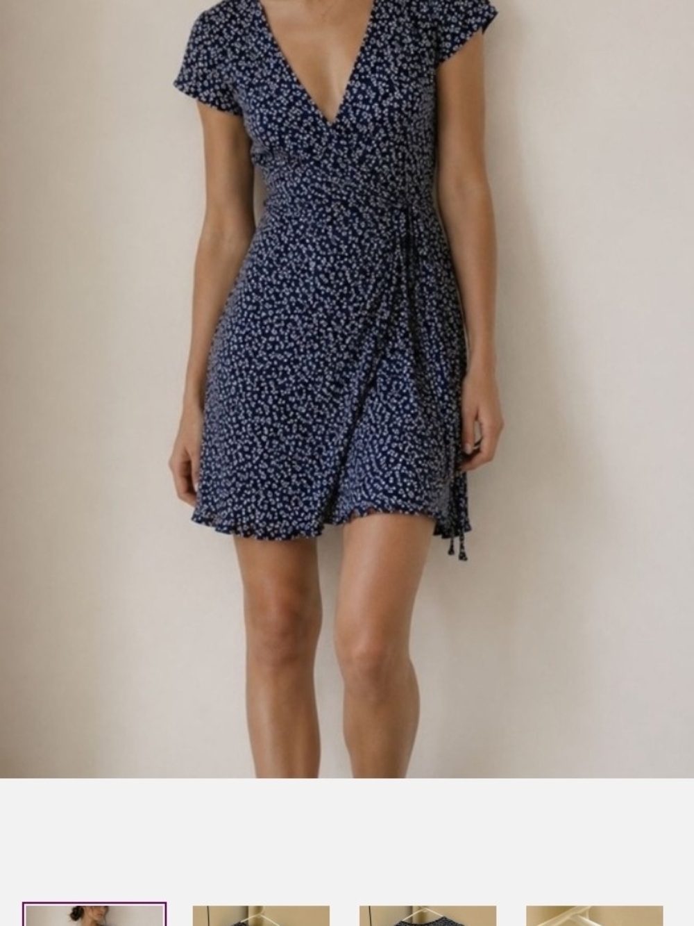 Brandy Melville Navy Mini Wrap Dress with White Floral Print